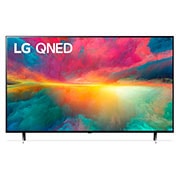 A front view of the LG QNED TV with infill image and product logo on