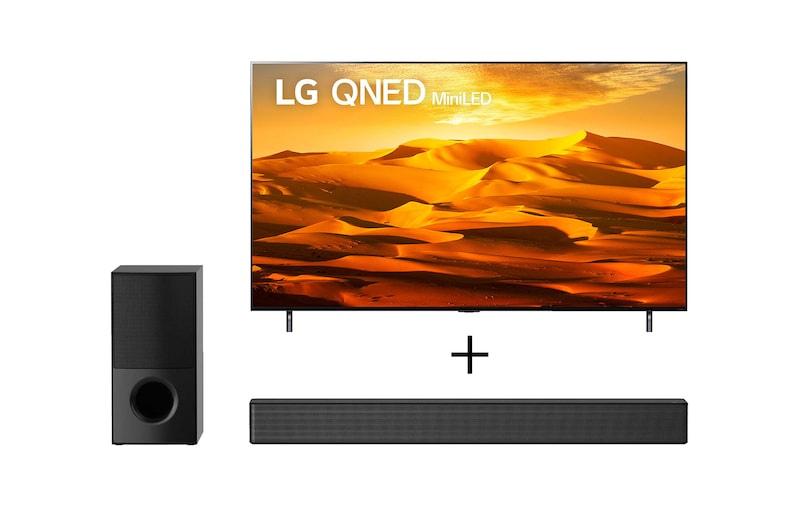 Vista frontal de Combo Smart TV LG QNED MiniLED 65" 4K + Soundbar SNH5 65QNED90S.SNH5