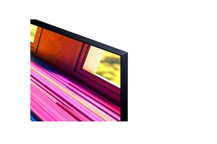 Close da borda superior da TV LG UHD, UT80