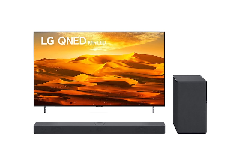 Vista frontal de Combo Smart TV LG QNED MiniLED 75'' 75QNED90S + Sound Bar SC9S 75QNED90S.SC9SA
