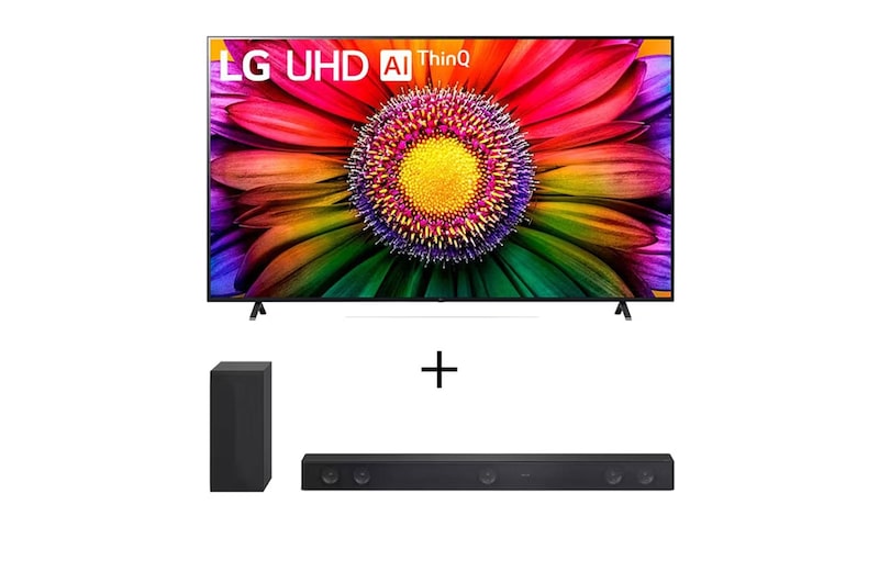 Vista frontal de Combo Smart TV LG 86'' 4K UHD UR8750 - HDR WiFi Bluetooth Alexa + Sound Bar LG SH7Q 86UR8750