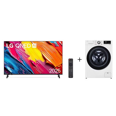  Lava e Seca LG VC5 12kg Branca com Inteligência Artificial - 127v + Smart TV LG QNED AI 4K QNED70 de 50"  - CV9014W1.50QNED7
