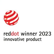 Logotipo do prêmio Red Dot 2023 com o texto "vencedor 2023, melhor dos melhores" no canto inferior direito.