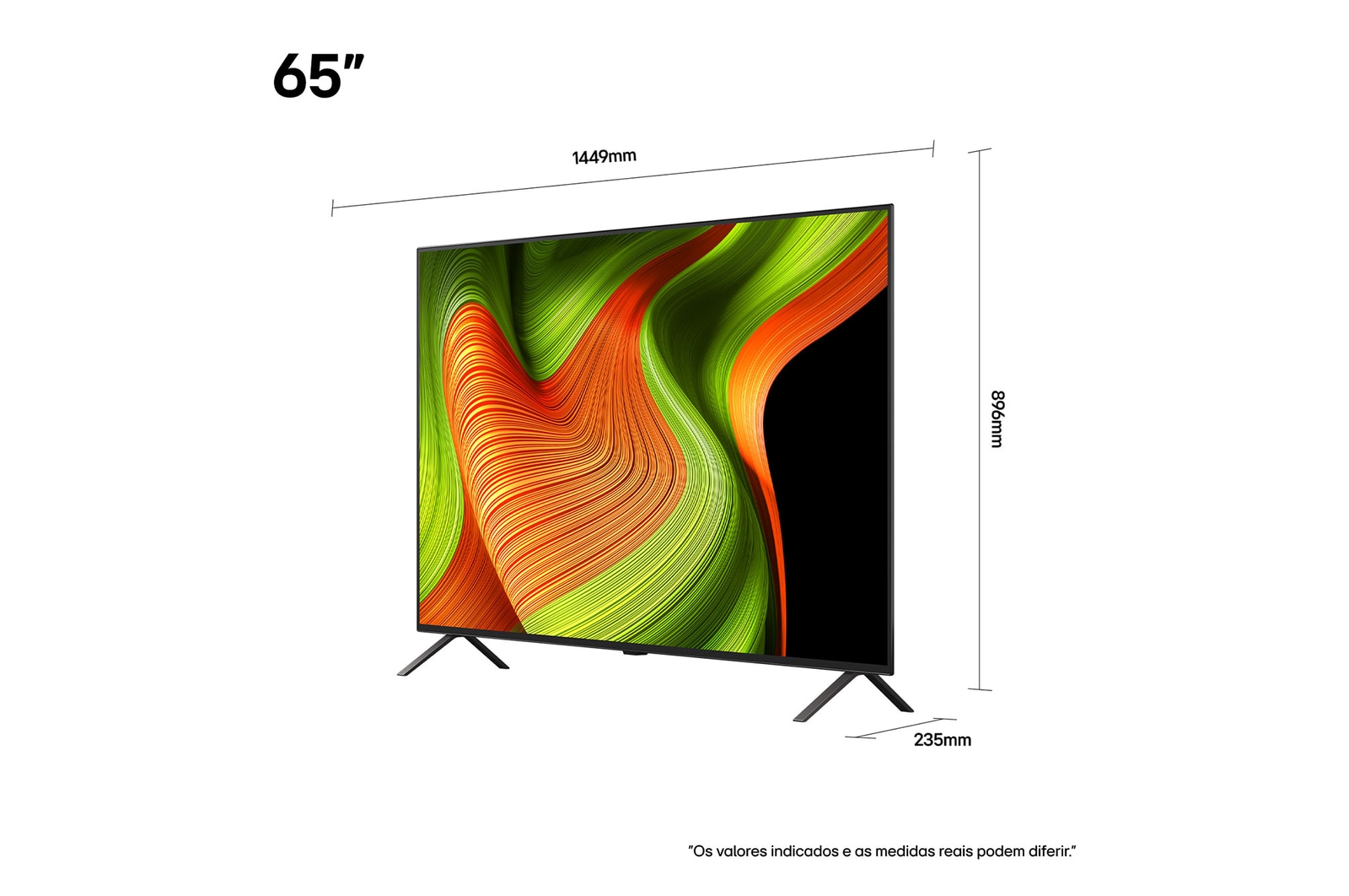 Sala de estar com uma LG OLED TV montada na parede. A TV exibe uma cadeia de montanhas contra um céu escuro e estrelado. A cena é dividida ao meio para mostrar como a tecnologia Preto perfeito oferece níveis de preto verdadeiros, independentemente de estar claro ou escuro ao seu redor. Um lado mostra uma versão mais opaca e acinzentada da paisagem, denominada Tela desbotada. Do outro lado, há uma imagem mais agradável, com uma faixa dinâmica maior de pretos e brancos. Esta é a tela denominada Preto perfeito. O logotipo de certificação também é visível: a tecnologia Preto perfeito oferece níveis de preto menores ou iguais a 0,24 nit até 500 lux. Há um balão de texto ao seu lado que diz: verifique a marca de certificação Preto perfeito.