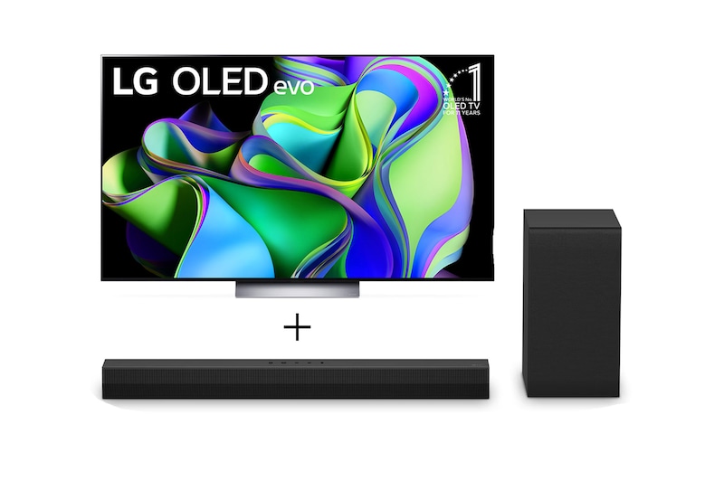 Vista frontal de Combo Smart TV LG OLED evo C3 65 polegadas 4K, 2023 + Soundbar LG S40T OLED65C3.S40T