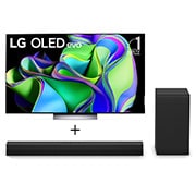 Vista frontal de Combo Smart TV LG OLED evo C3 65 polegadas 4K, 2023 + Soundbar LG S40T OLED65C3.S40T