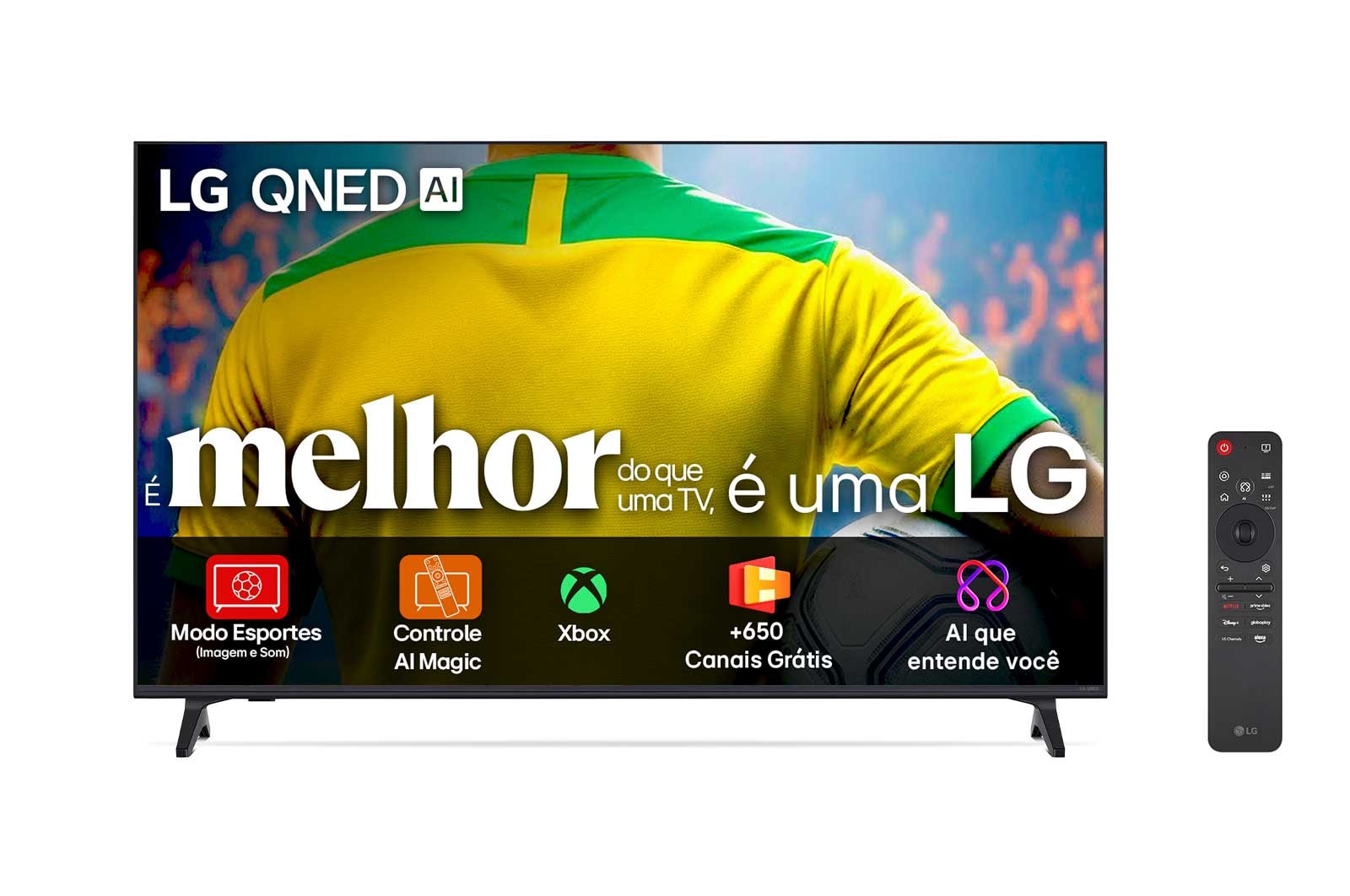 Vista frontal da Smart TV LG QNED AI 4K QNED70 de 65 polegadas 2025 65QNED70ASA