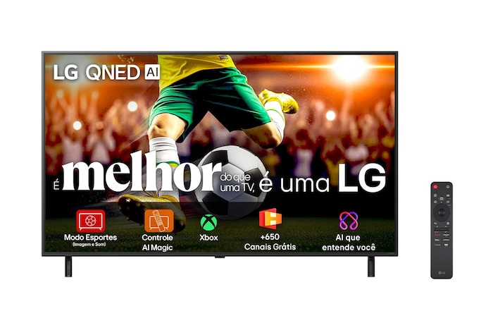 Vista frontal da Smart TV LG QNED AI 4K QNED80 de 65 polegadas 2025 65QNED80ASA