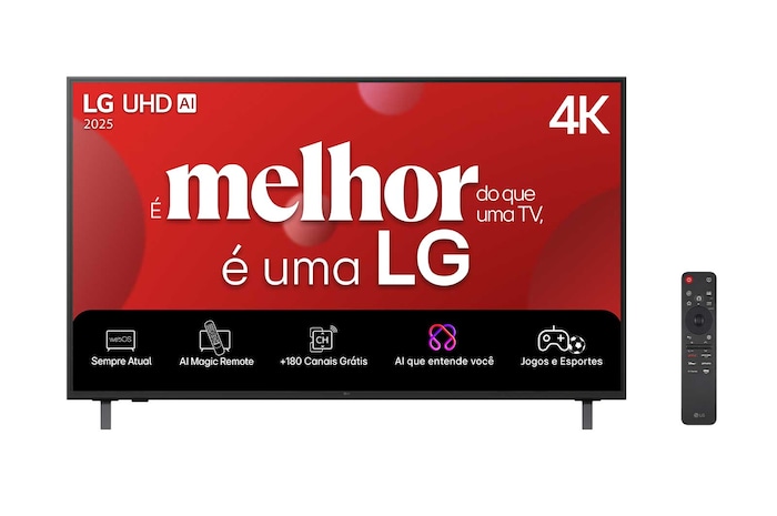 Vista frontal da Smart TV LG UHD AI 4K UA85 de 55 polegadas 2025 55UA8550PSA