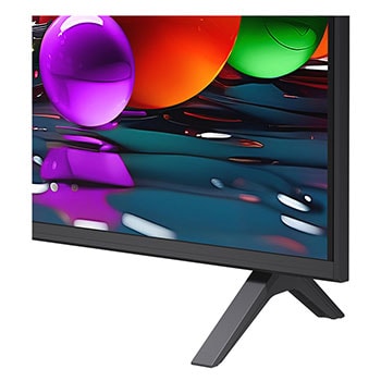Vista frontal e lateral da Smart TV 4K LG UHD AI UA85, mostrando suas dimensões de comprimento, largura, altura e profundidade.