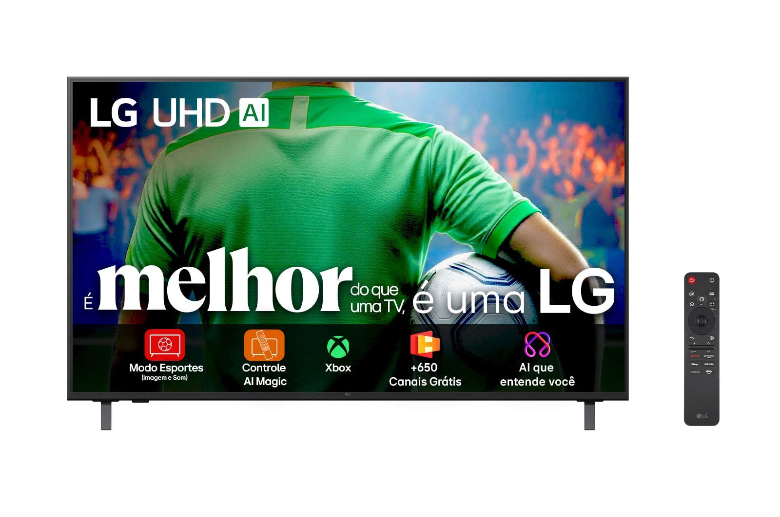 Vista frontal da Smart TV LG UHD AI 4K UA85 de 50 polegadas 2025 50UA8550PSA
