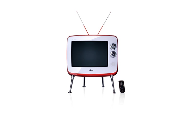 Vista frontal de TV Retrô 14&#34;, design dos anos 60, imagens em cores, preto e branco ou sépia 14SR1AB