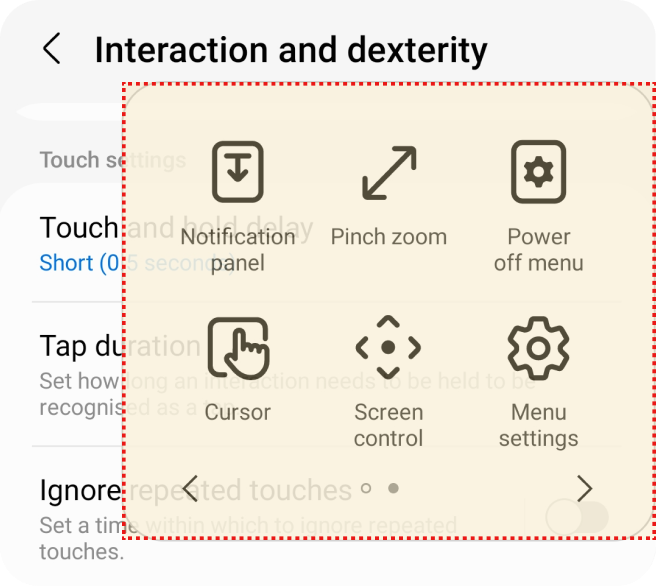 Painel de interação e destreza com ícones: notificações, zoom, desligar, cursor, controle de tela e configurações.