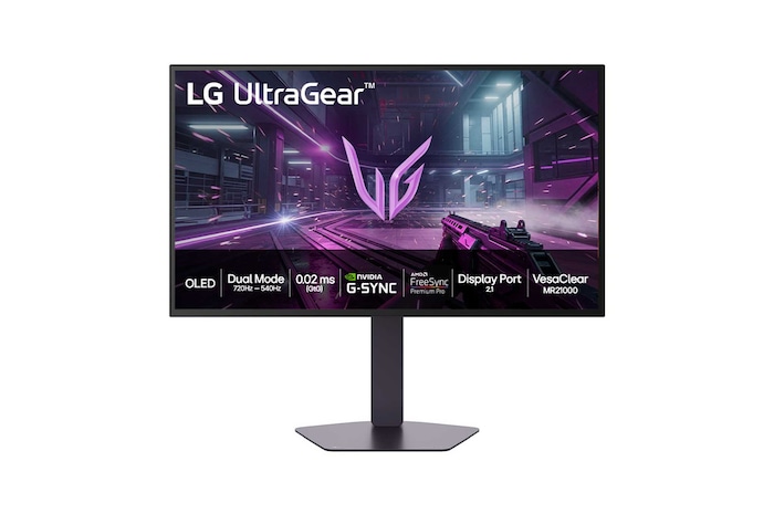 Front view of 27” LG UltraGear™ OLED Gaming Monitor, Dual Mode(720Hz@HD, 540Hz@QHD), DP2.1, Black - 27GX790B-B