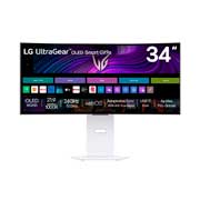 Vista frontal de Monitor LG OLED UltraGear™ 34GX90SA-W 34" Curvo, 0,03ms (GtG), 240Hz, DisplayHDR True Black 400, NVIDIA G-SYNC, AMD FreeSync Premium, WebOS  34GX90SA-W
