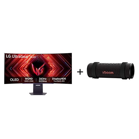 Monitor Gamer LG UltraGear OLED Curvo - Tela OLED 45" + Caixa de Som Bluetooth LG xboom Grab by will.i.am - East LA - 45GS95.GRAB
