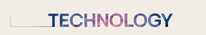 A palavra “TECHNOLOGY” em letras grandes a degradé, centrada num fundo escuro, com uma caixa de contorno fino a partir da esquerda.