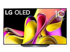 LG OLED B3 mostrando uma colorida obra de arte abstrata.