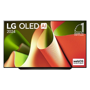 Front view with LG OLED TV, OLED B4, 11 Years of world number 1 OLED Emblem and webOS Re:New Program logo on screen with 2-pole stand