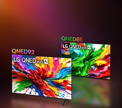 LG QNED TVs lined up in formation.	