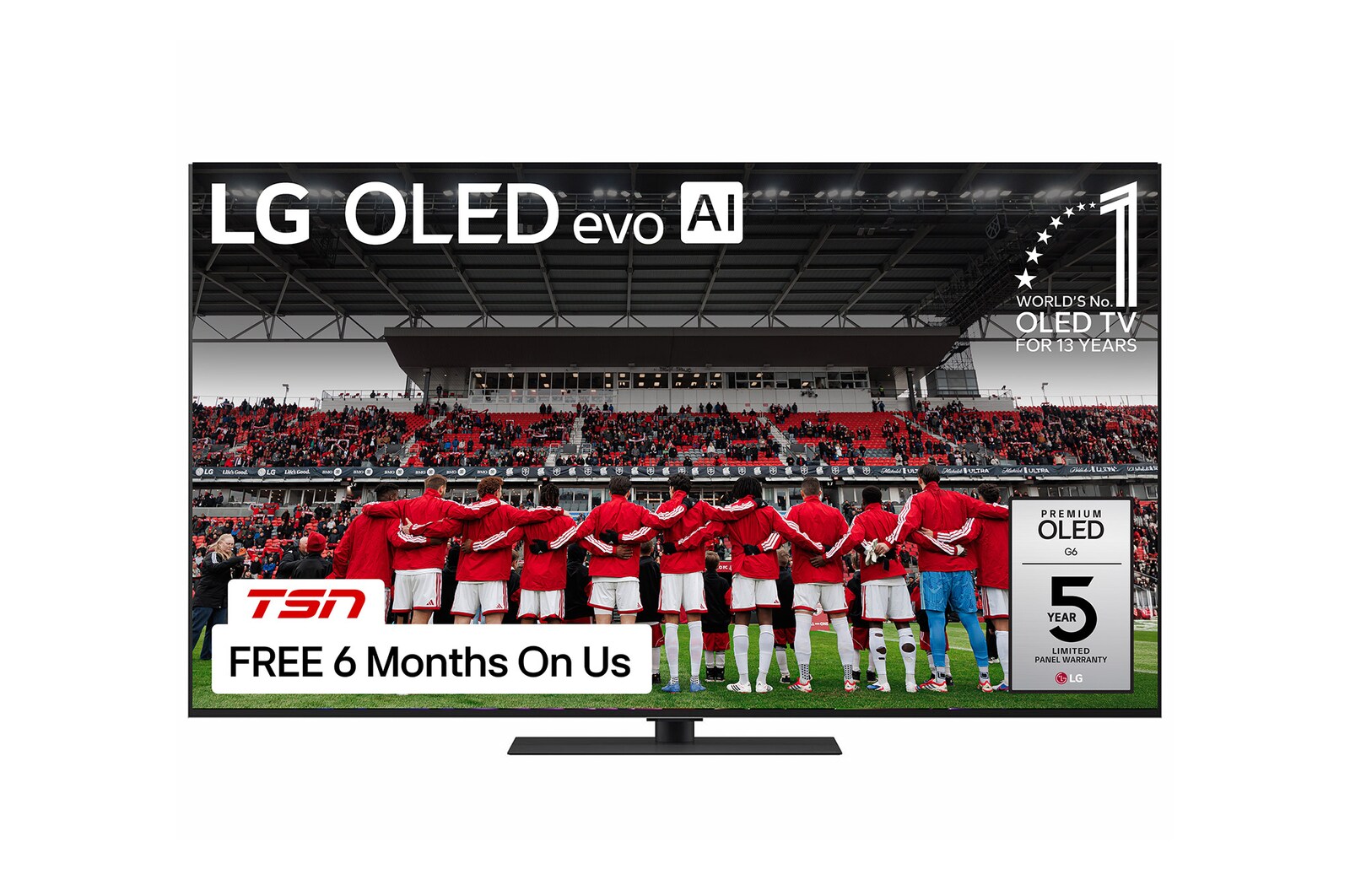 Front view of 65 inch LG OLED evo AI G5 4K Smart TV 2025 (Table Stand Included) OLED65G5SUB