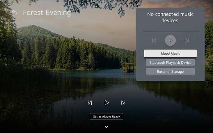Walkthrough of how an LG TV can be set up to play mood music to sync with the visuals.