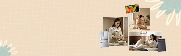 A lifestyle key visual showing everyday home routines with LG appliances