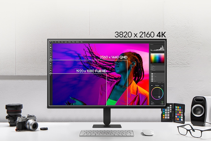 LG UHD 4K monitor feature highlights include a display resolution of 3840x2160, providing more screen space and sharper detail for enhanced productivity.