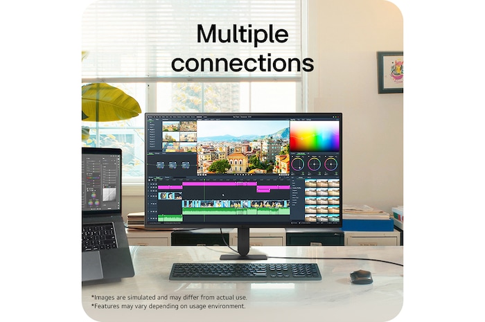 LG UltraFine monitor connected to multiple devices for a versatile workstation setup