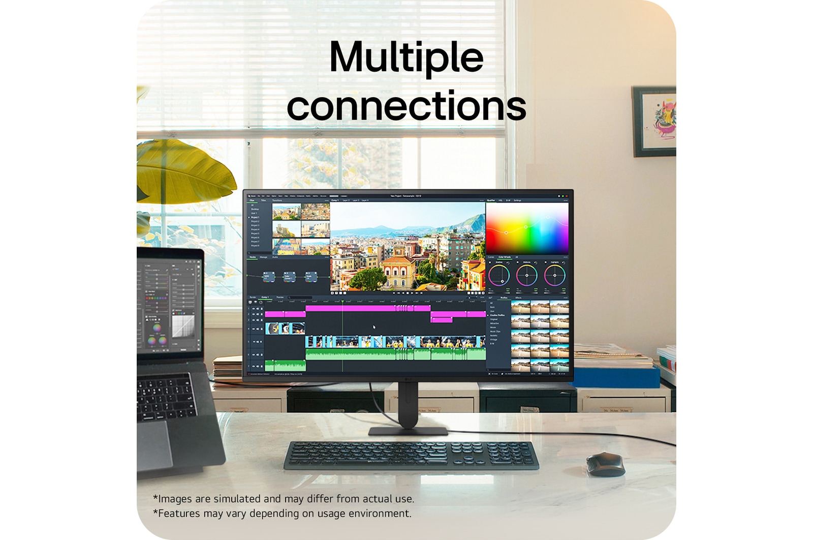 LG UltraFine monitor connected to multiple devices for a versatile workstation setup