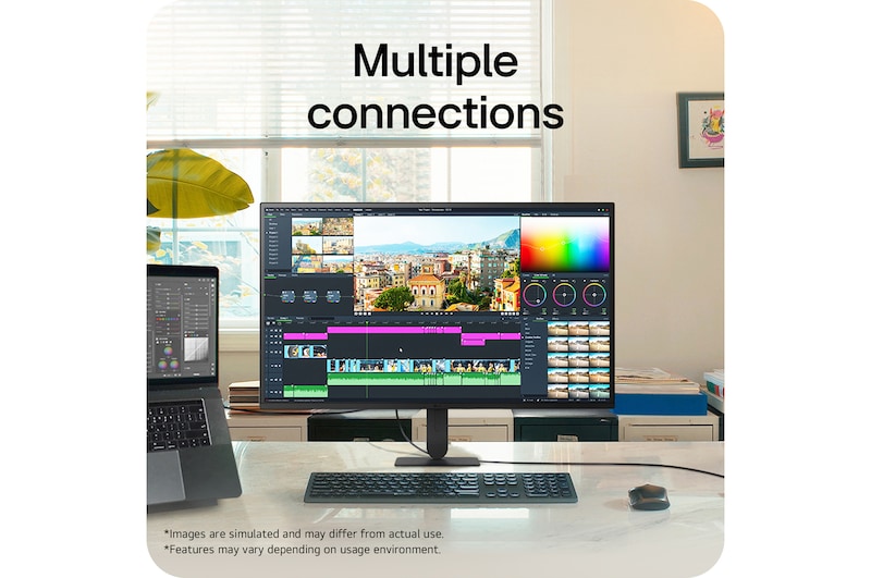 LG UltraFine monitor connected to multiple devices for a versatile workstation setup