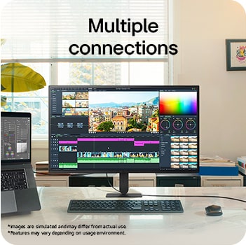 LG UltraFine monitor connected to multiple devices for a versatile workstation setup