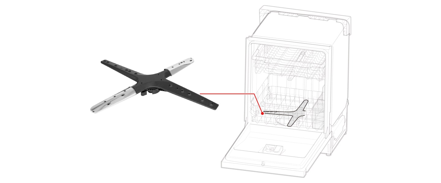 The lower spray arm is located beneath the lower rack.