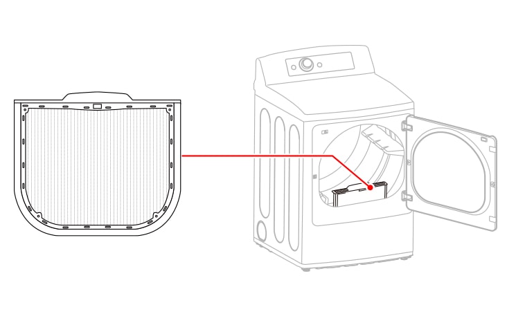 The Lint Filter is located at the bottom of the entrance when the door of the product is opened