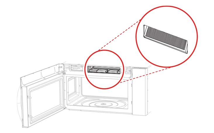 The charcoal filter is located behind the vent grill