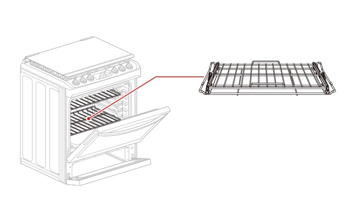 The gliding rack is located inside the oven.