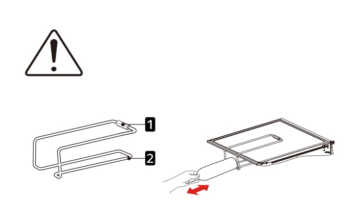 Make sure to properly place the wine bottle between the small grooves of the wine rack Otherwise the wine bottle may fall and break damaging the refrigerator or causing injury  Do not store in the freezer or in a space where the temperature can go below 32F 0C  In the picture, label 1 is Suction cup and label 2 is Hang the wine on the shelf to use