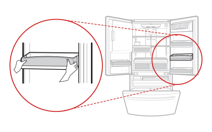 There is a refrigerator basket on the right side of the refrigerator compartment