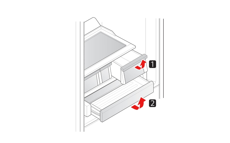To remove the humidity controlled crispers and the Glide N Serve pull out the crisper and Glide N Serve to full extension lift the front up and pull straight out