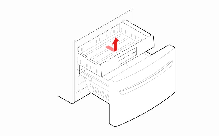 Lift the front of the drawer up then pull it straight out