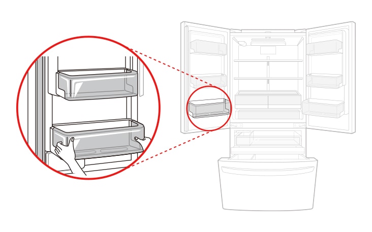 There is a basket in the lower left corner of the refrigerator compartment