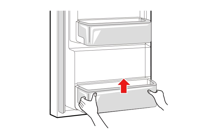 Remove the door basket Depending on the model you use, there may be no door basket