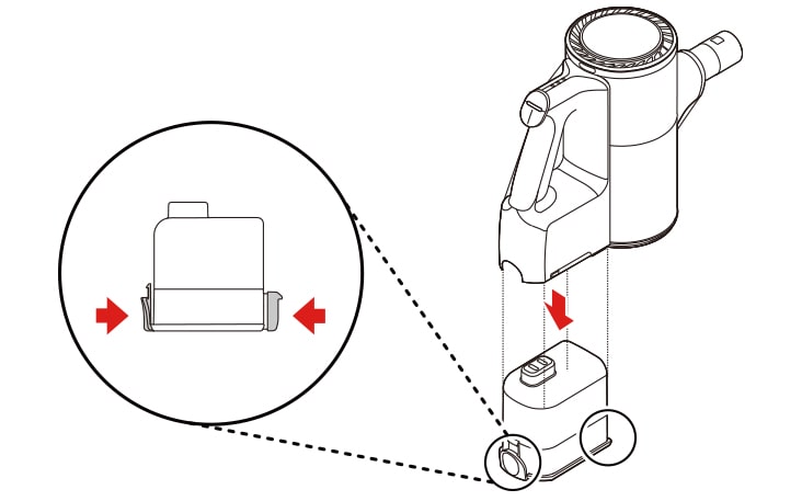 Press the Power button to turn the appliance off Remove the discharged battery from the product body by pressing the battery release button on either side of the battery and pulling
