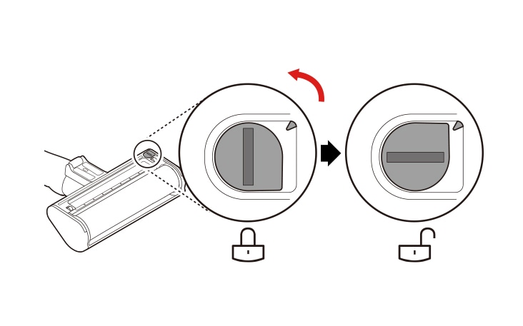 Turn the nozzle upside down and rotate the cover lock slot counter clock wise