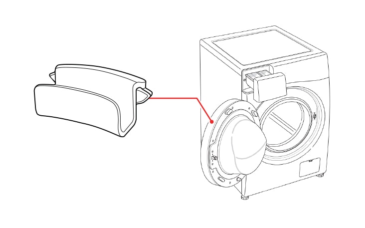 Easy Handle is mounted on the door handle of a washer or dryer