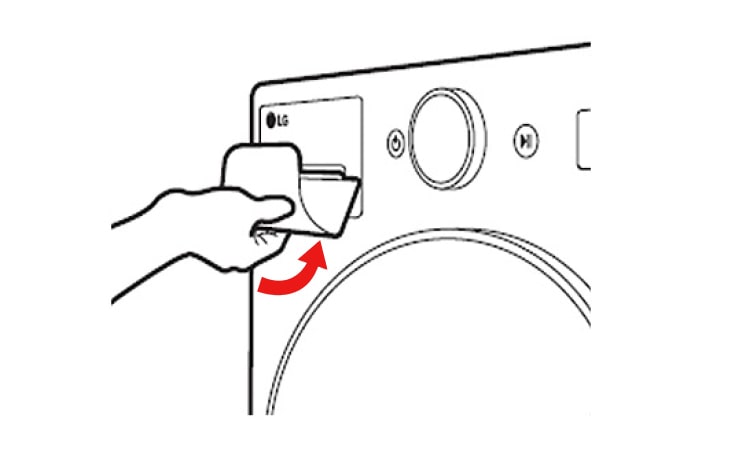 Insert Easy Handle diagonally to avoid the tape sticking to the detergent drawer or the water tank