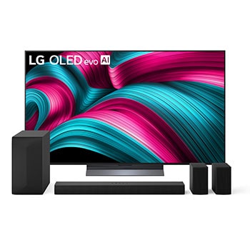 Front view of Exclusive Bundle | 55 inch LG OLED evo AI C5 4K Smart TV 2025 + S60TR Soundbar OLED55C5YUA.S60TR
