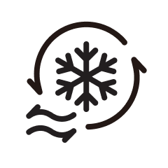 A snowflake icon is shown with a wave-shaped arrow below it, symbolizing fast cooling.