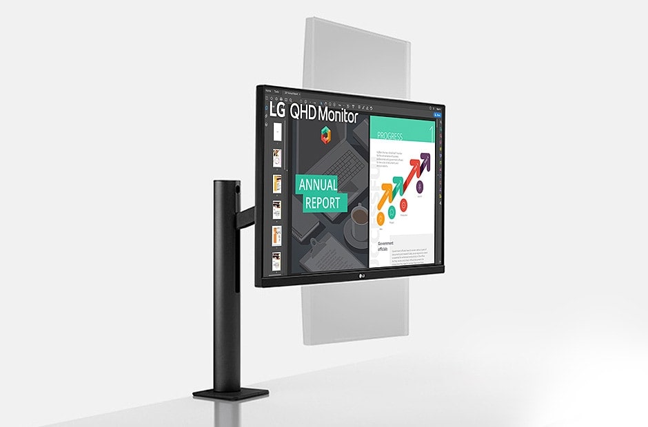 The monitor enabling change from landscape to portrait views with a 90 degree pivot