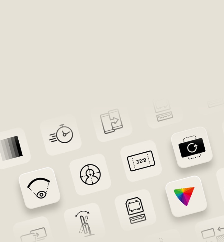 LG Monitor lineup banner with title and feature icons
